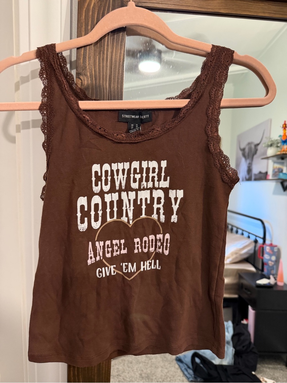 Streetwear Society Brown Lace-Trim 'Cowgirl Country' Graphic Tank